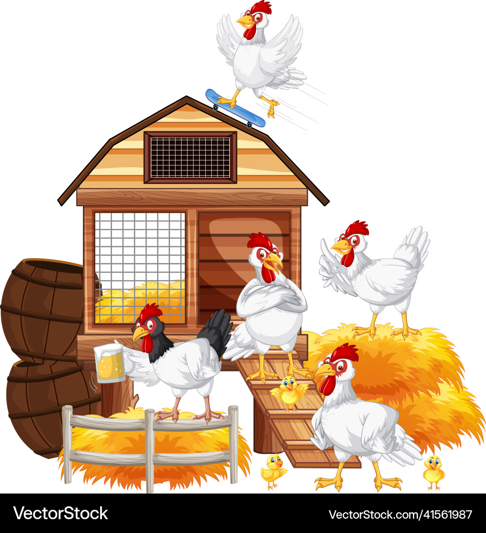 An isolated scene with a group of chickens Vector Image