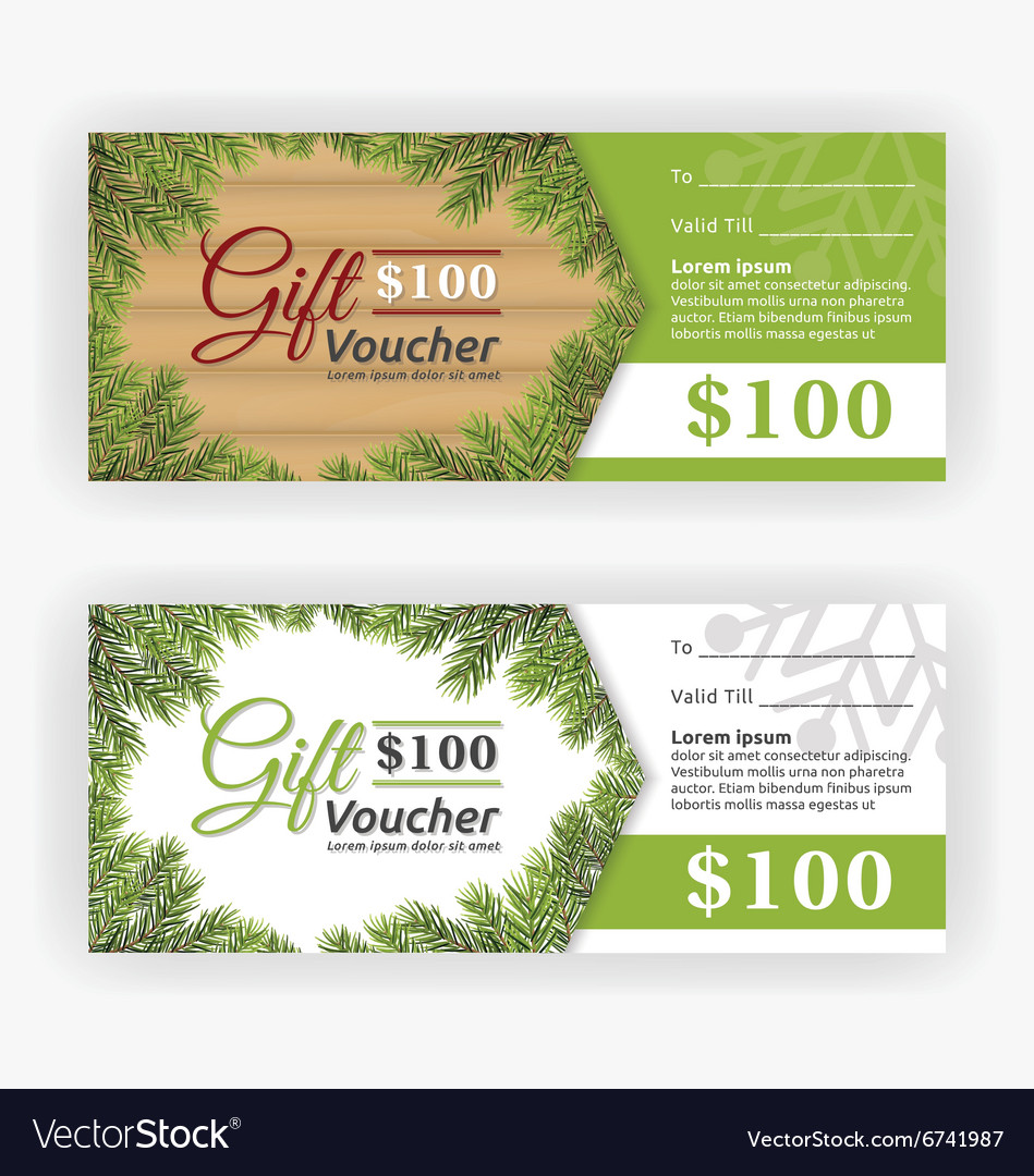 christmas leaves border theme gift voucher vector image christmas gift certificate border