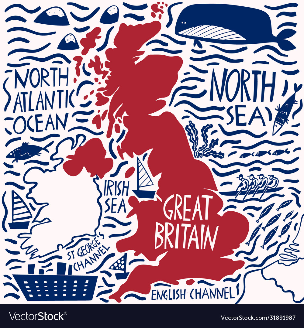 Hand Drawn Stylized Map United Kingdom Royalty Free Vector