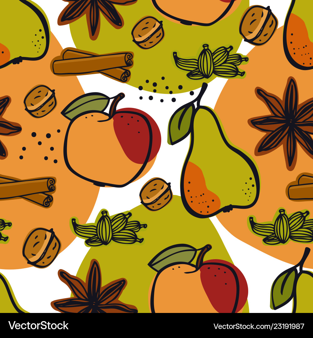 Pears apples and spice seamless pattern Royalty Free Vector