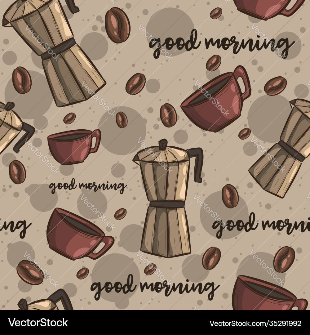 Brown seamless pattern with coffee Royalty Free Vector Image