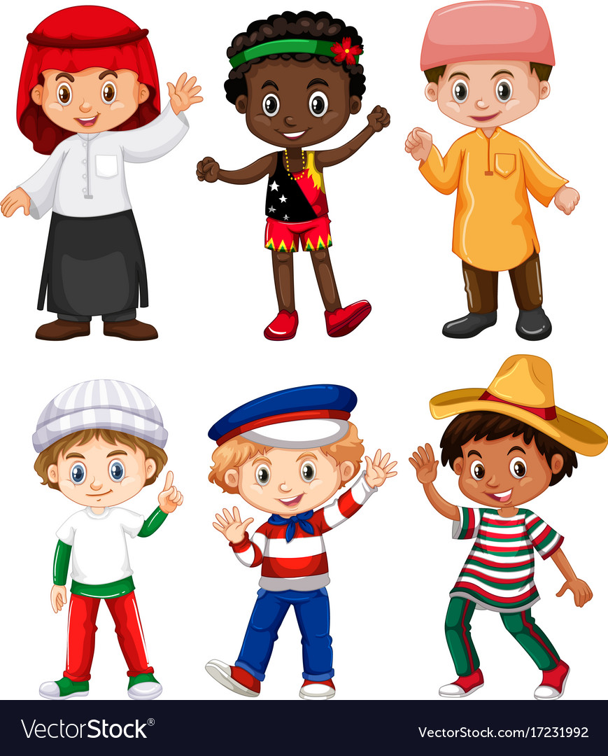 Different nationalities of boys Royalty Free Vector Image