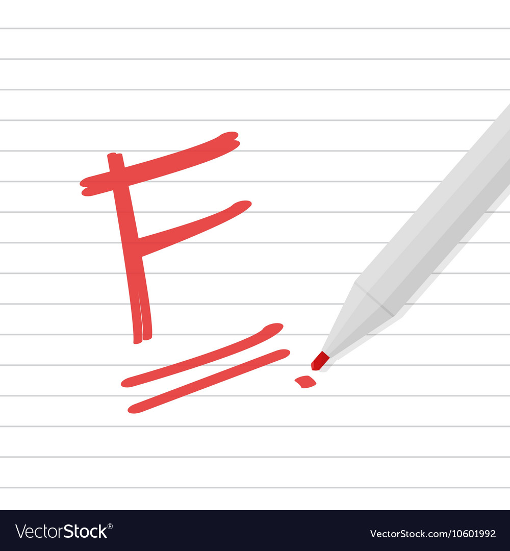 F grade on line paper with red pen Royalty Free Vector Image