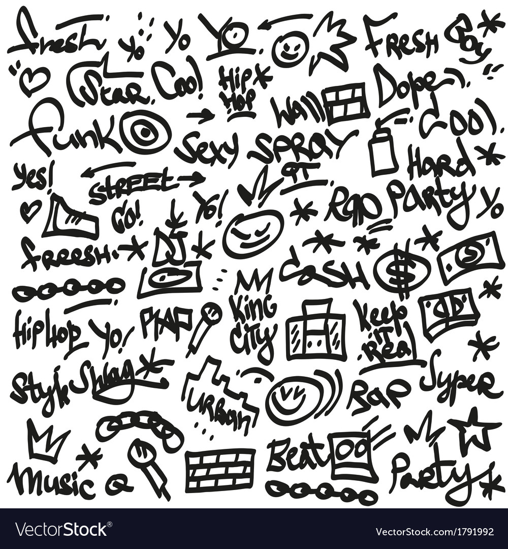 Raphip hop symbols - doodles set Royalty Free Vector Image