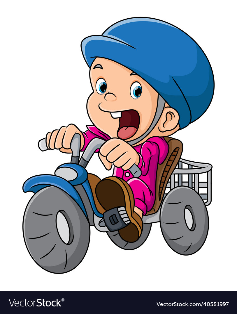 Boy is riding a bike with helmet Royalty Free Vector Image