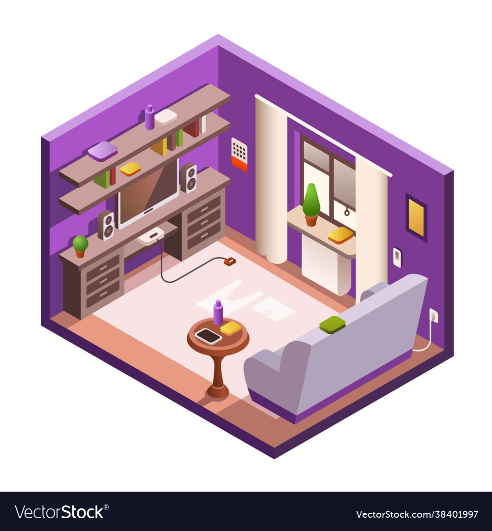 Isometric living room interior background Vector Image