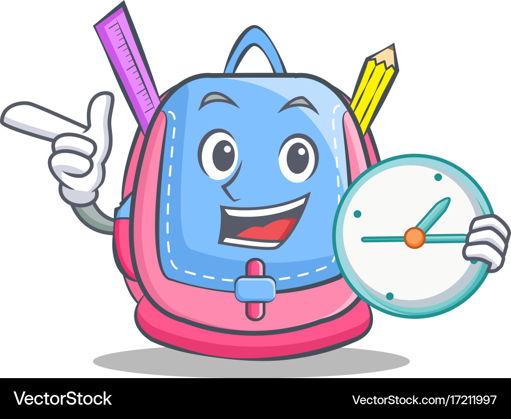 With clock school bag character cartoon Royalty Free Vector