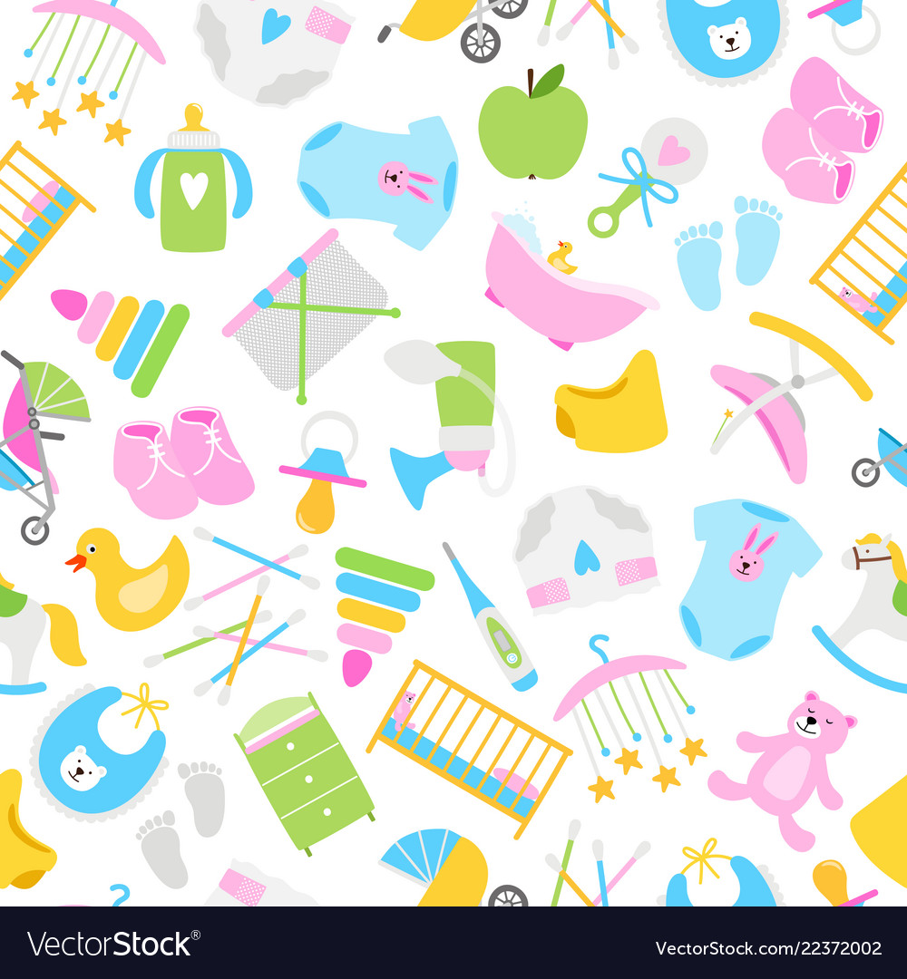 Baby items pattern vector image Baby items pattern