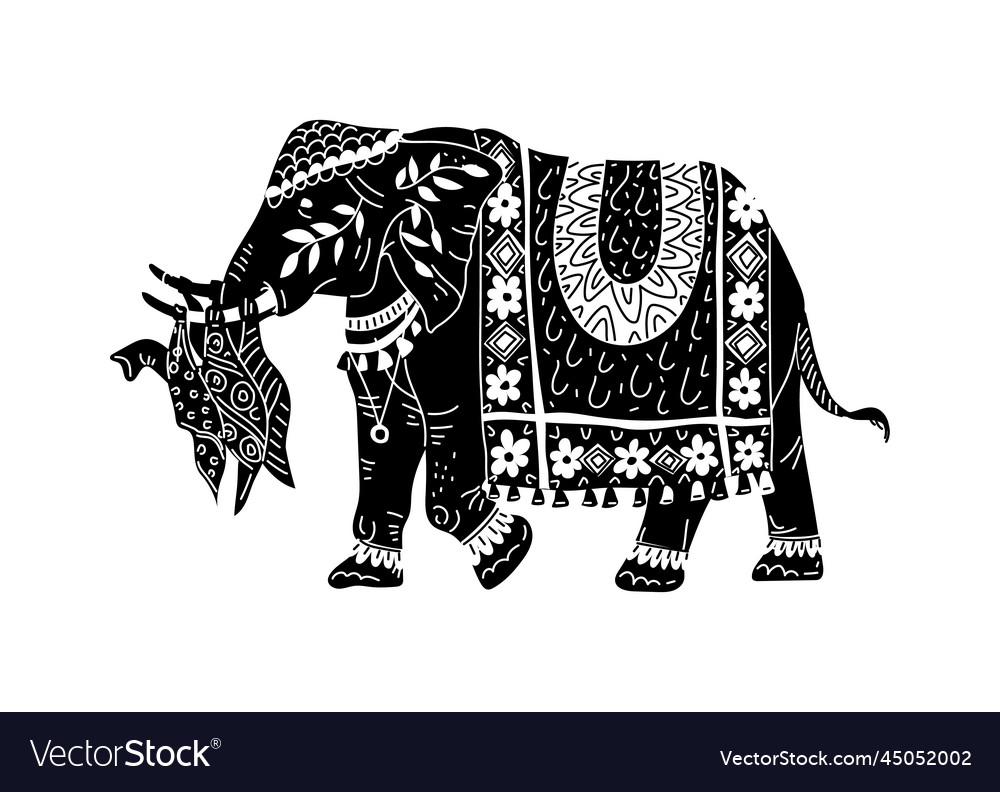 Elephant with ethnic ornaments black and white Vector Image