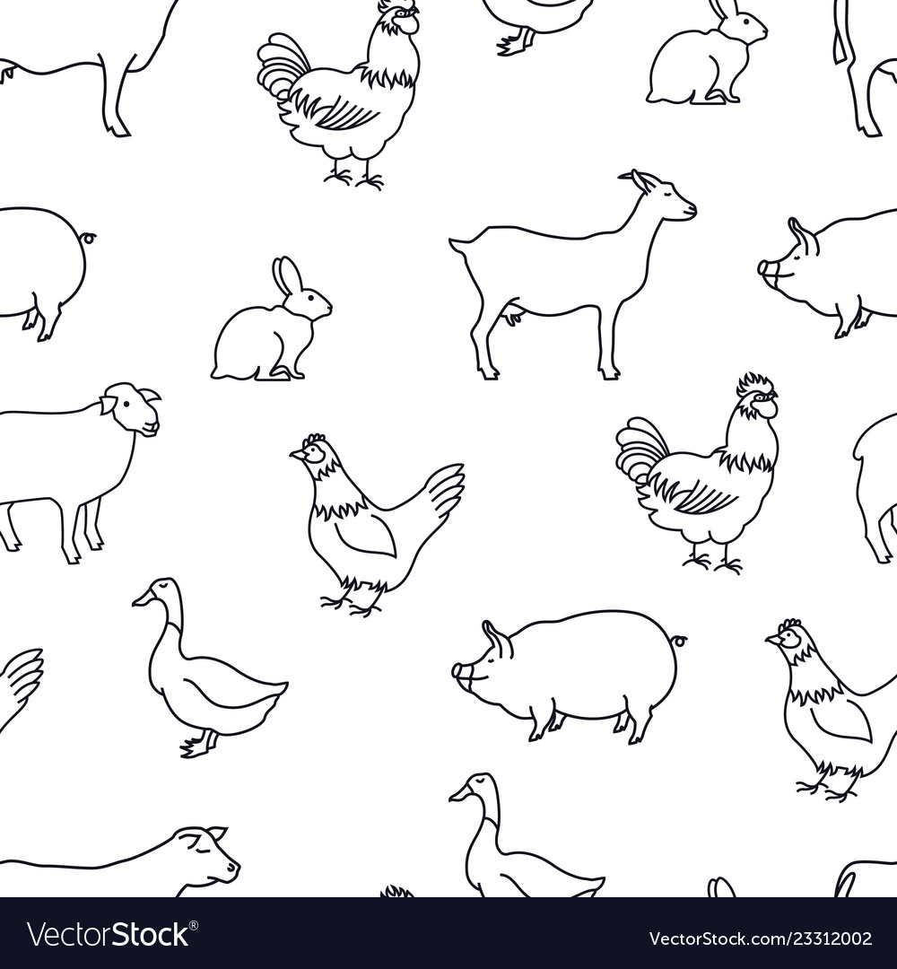 Line farm animals seamless pattern Royalty Free Vector Image