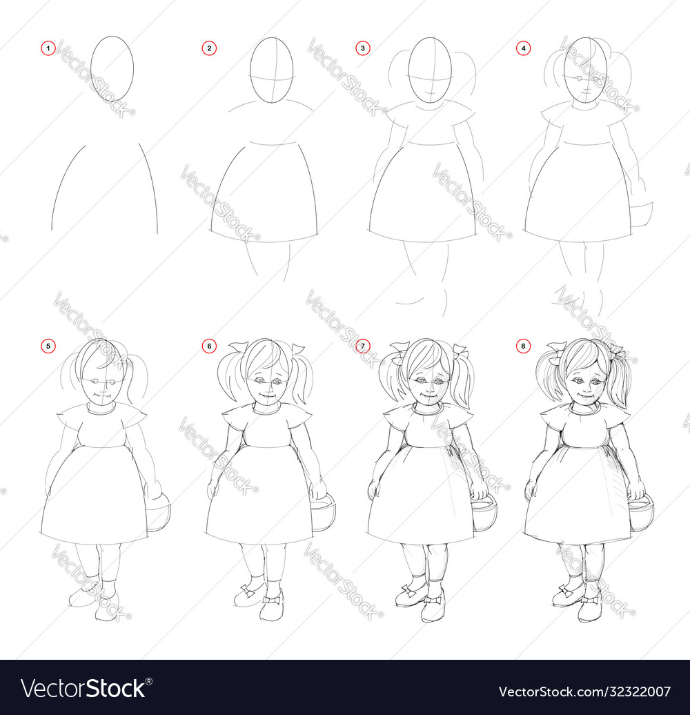 Creation step pencil drawing page shows Royalty Free Vector