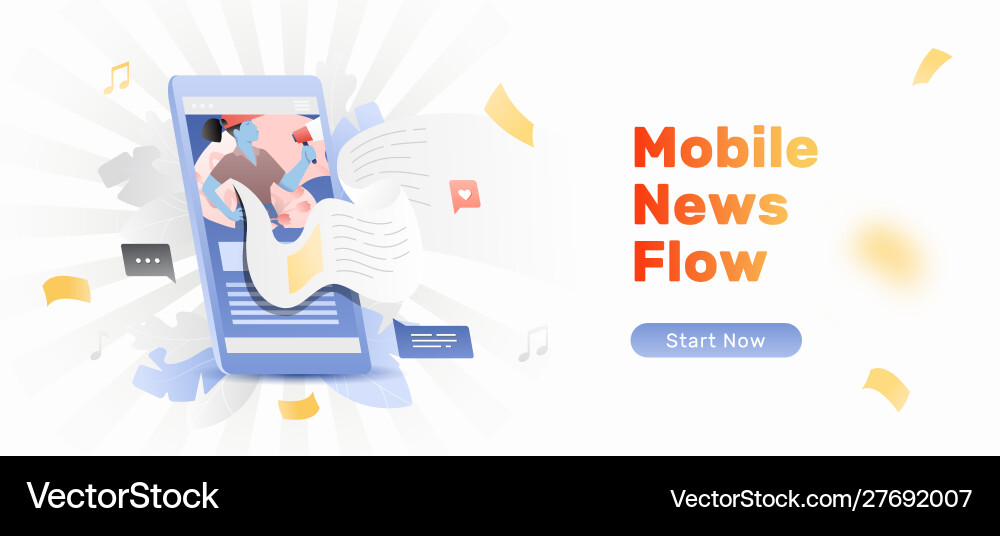 Mobile News Flow Web Banner Royalty Free Vector Image
