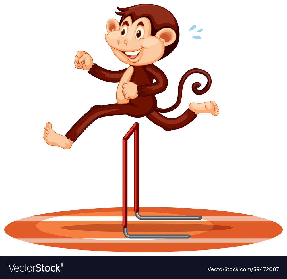 Monkey Jumping Over Hurdles Cartoon Character Vector Image