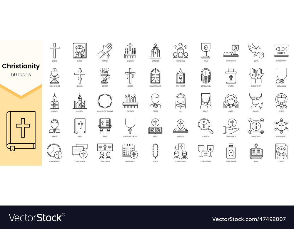 Simple outline set of christianity icons linear Vector Image