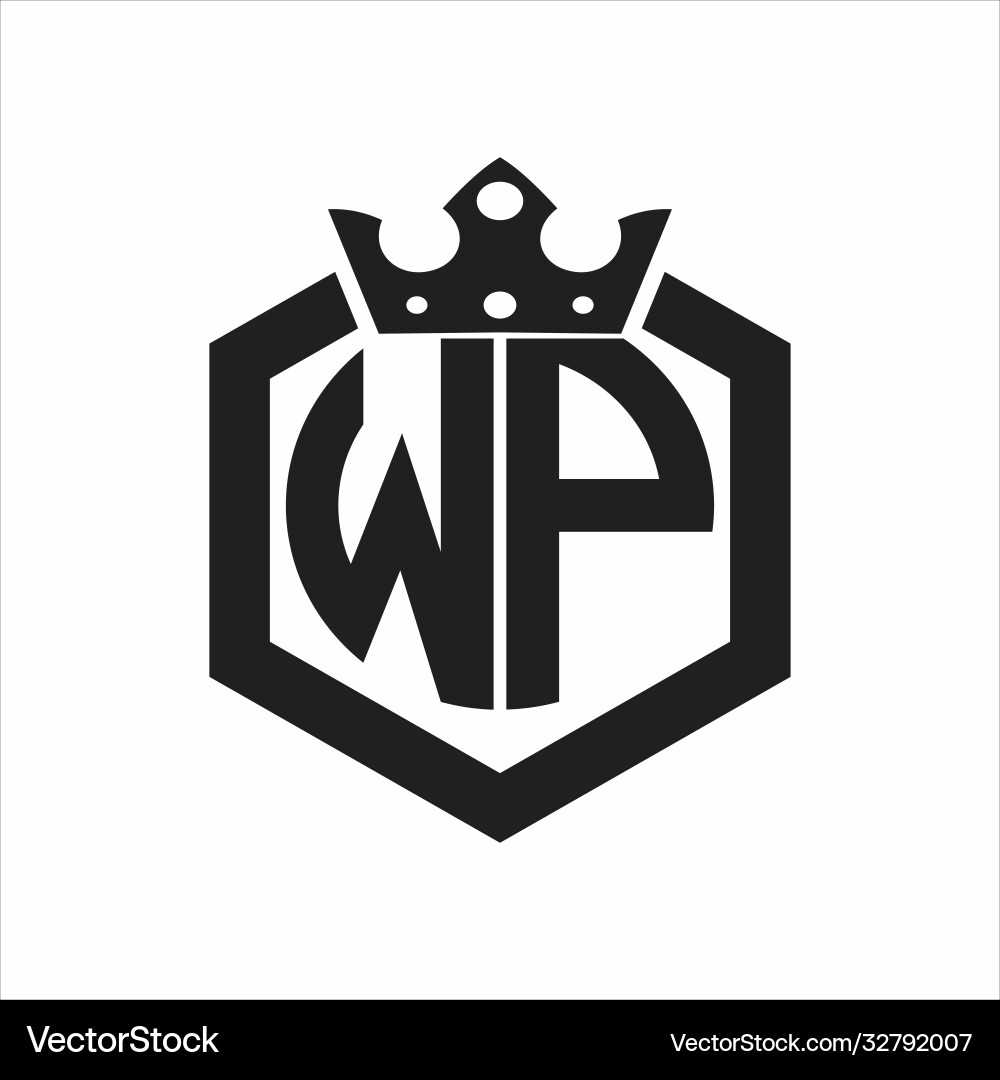 Wp logo monogram rounded hexagon shape Royalty Free Vector