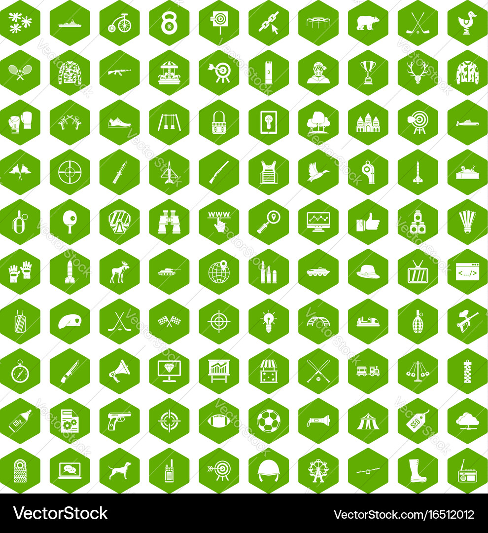 100 target icons hexagon green Royalty Free Vector Image