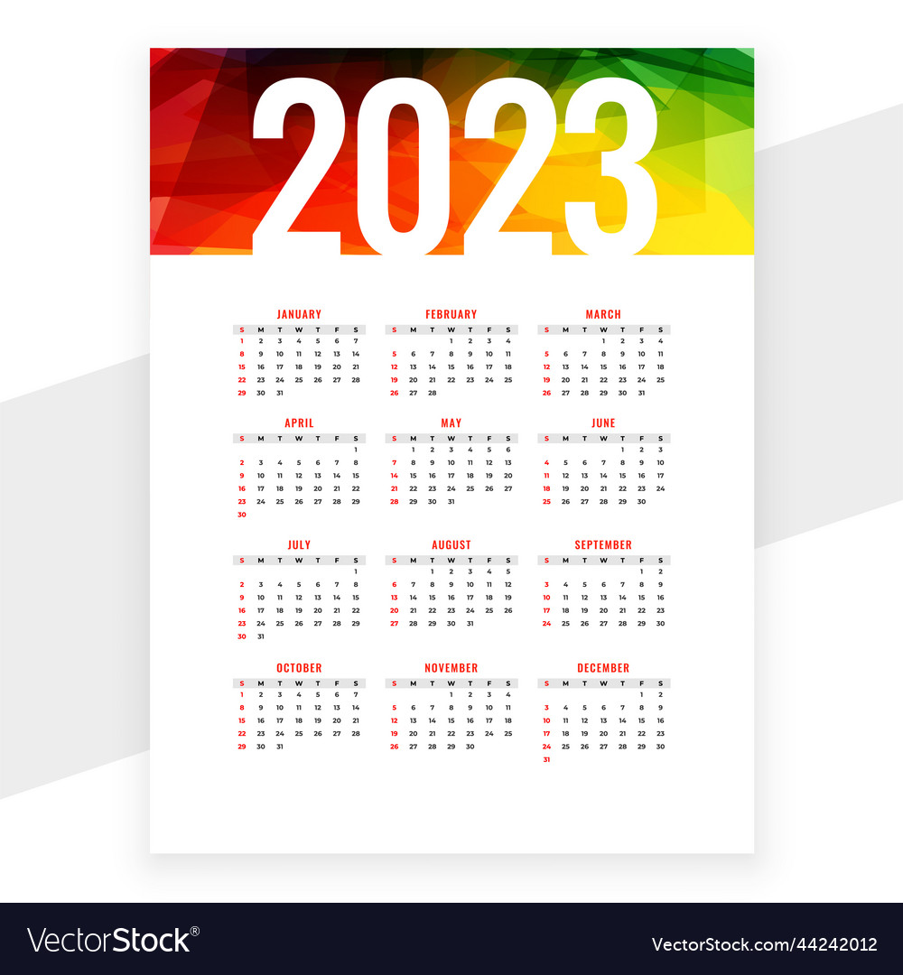 2023 Colorful Calendar Layout For New Year Vector Image