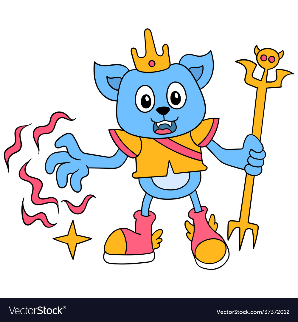 Cat king holding magic wand casts Royalty Free Vector Image