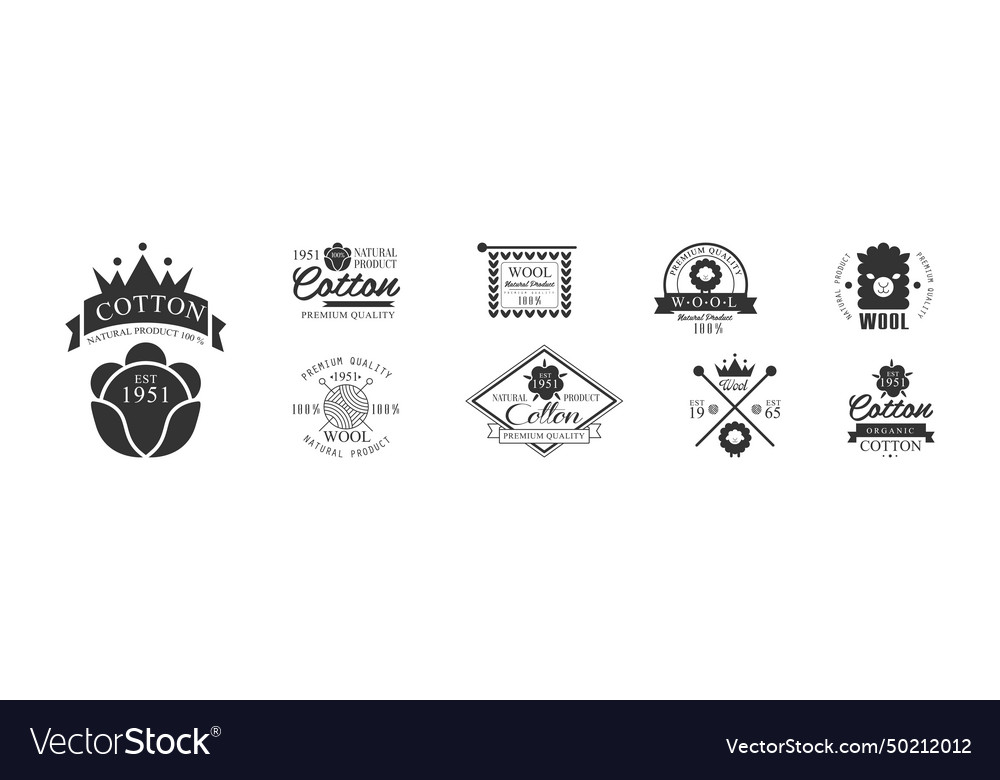 Cotton And Wool Black Label Emblem Set Royalty Free Vector