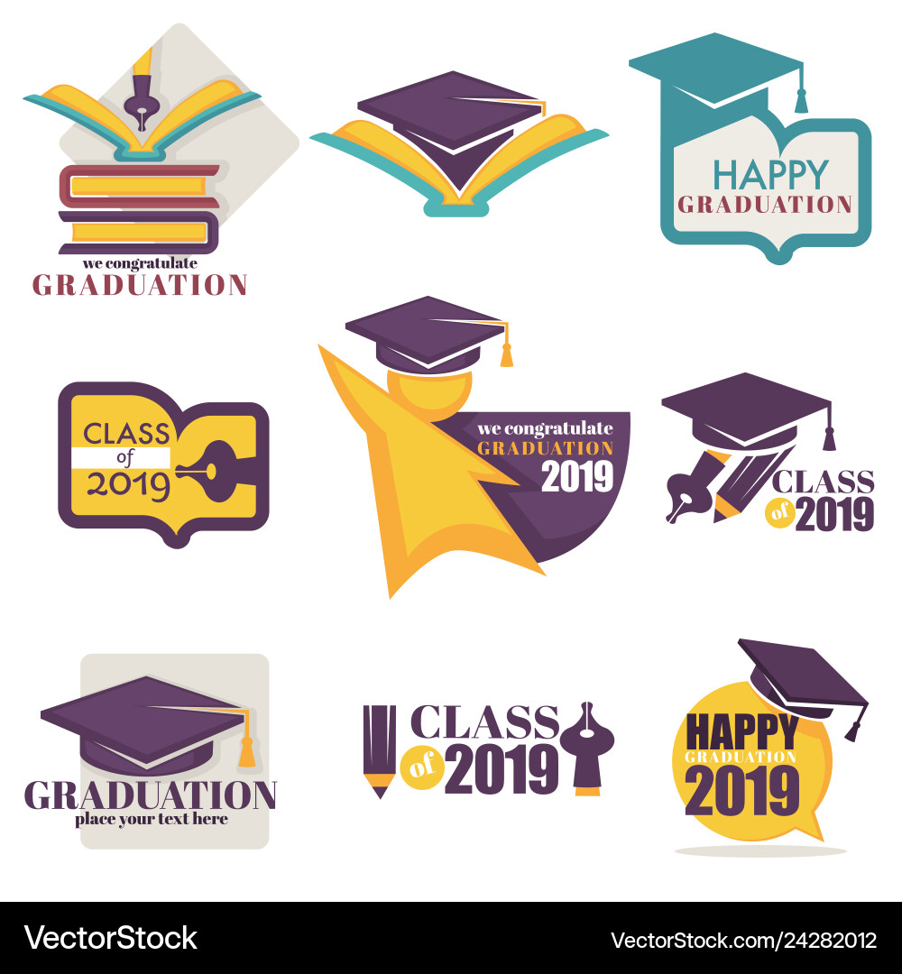 Happy graduation isolated icons academic hat and Vector Image