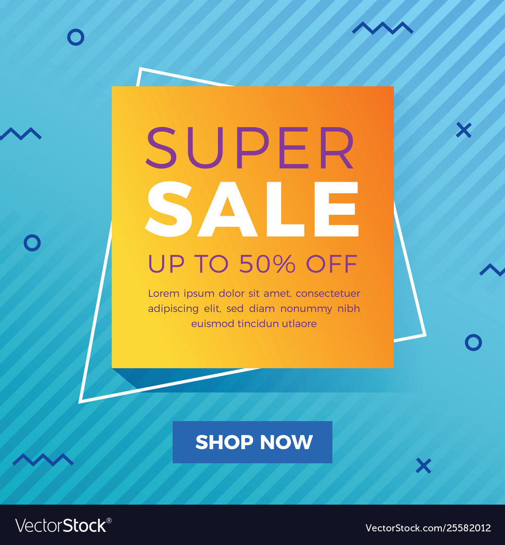 Super sale banner with abstract blue memphis Vector Image