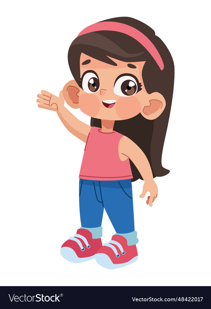 Cartoon girl waving hand icon isolated Royalty Free Vector