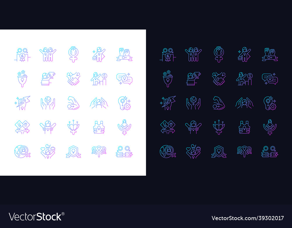 Feminism symbols gradient icons set for dark