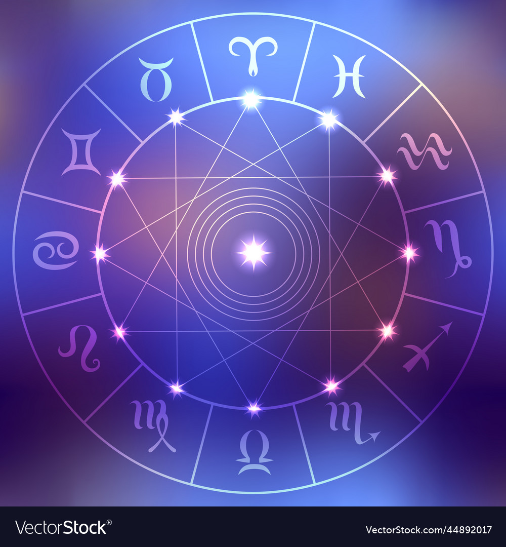 Magic circle with zodiacs sign on abstract blur Vector Image