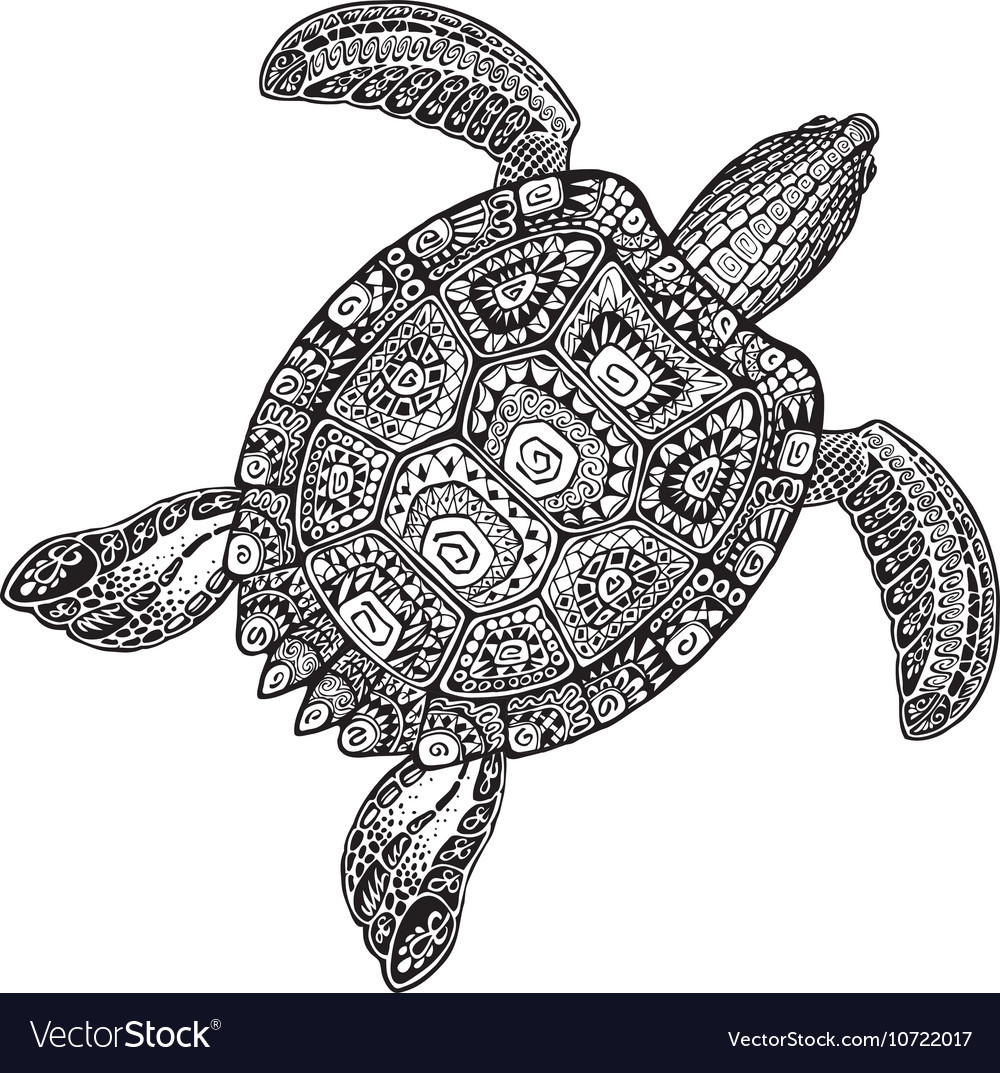 Ornate Turtle In Tattoo Style Isolated On White Vector Image