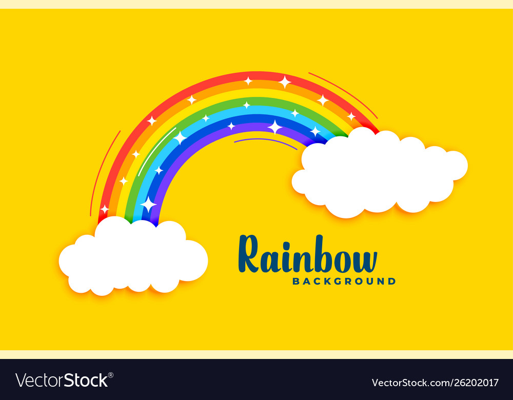 Rainbow with clouds on yellow background Vector Image