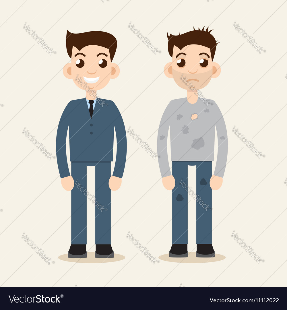 rich and poor man wealth and poverty poor beggar vector image
