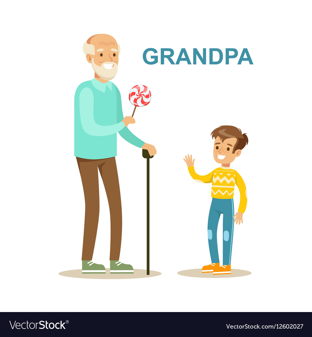 Grandpa Giving Candy To Grandson Happy Family Vector Image