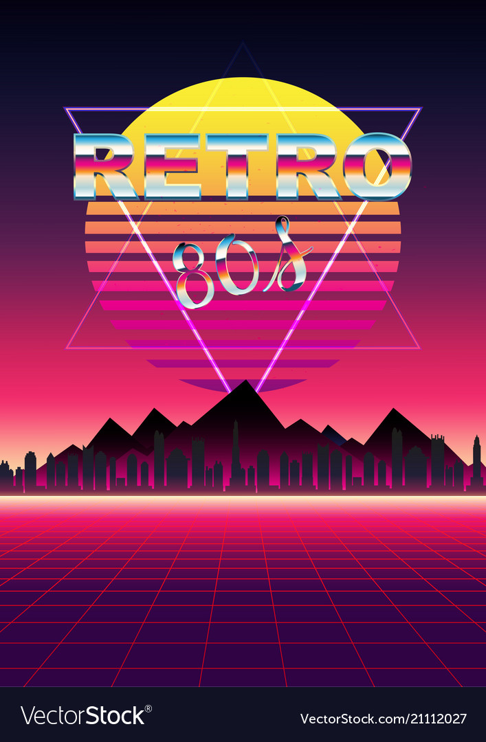 Retro Futuristic Landscape Night City Background Vector Image