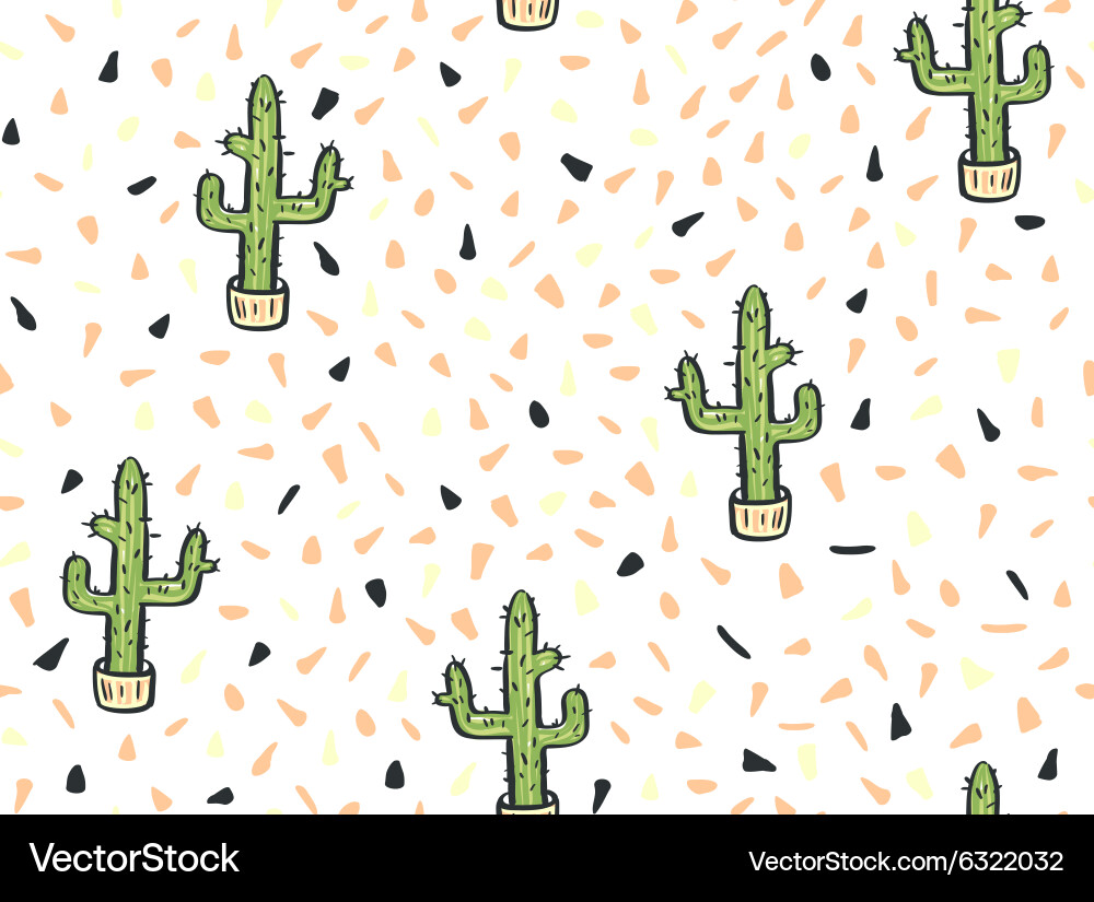 Cactus hand-drawn seamless pattern Royalty Free Vector Image