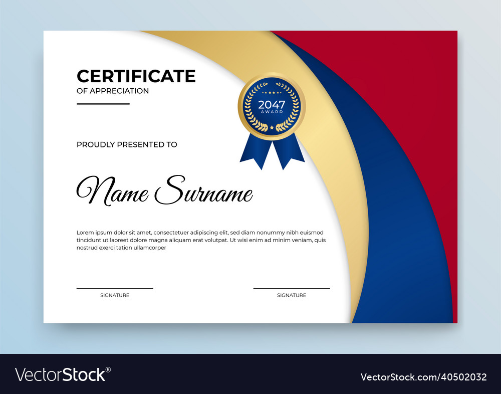 Certificate template blue and gold modern online Vector Image