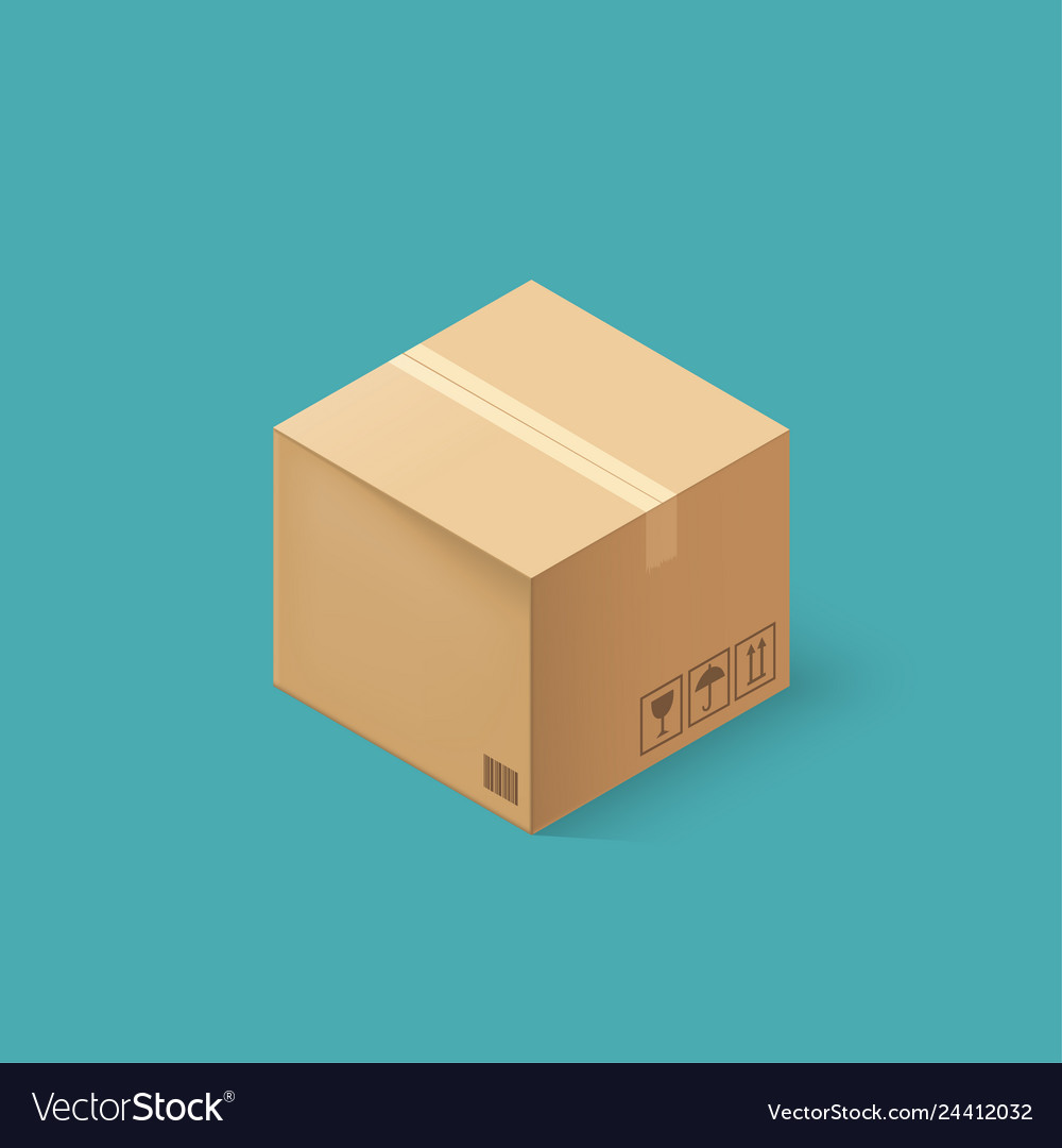 Closed Cardboard Box Taped Up And Isolated Vector Image