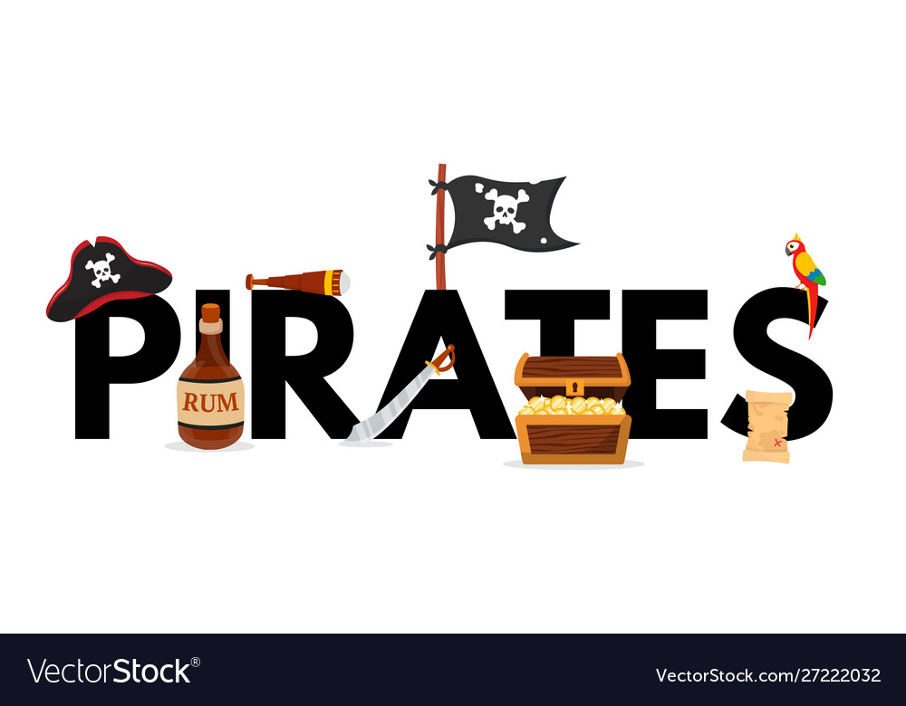 Pirates word concept flat banner isolated Vector Image