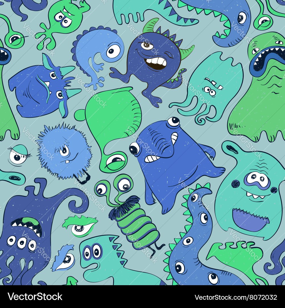 Seamless pattern with funny monsters Royalty Free Vector