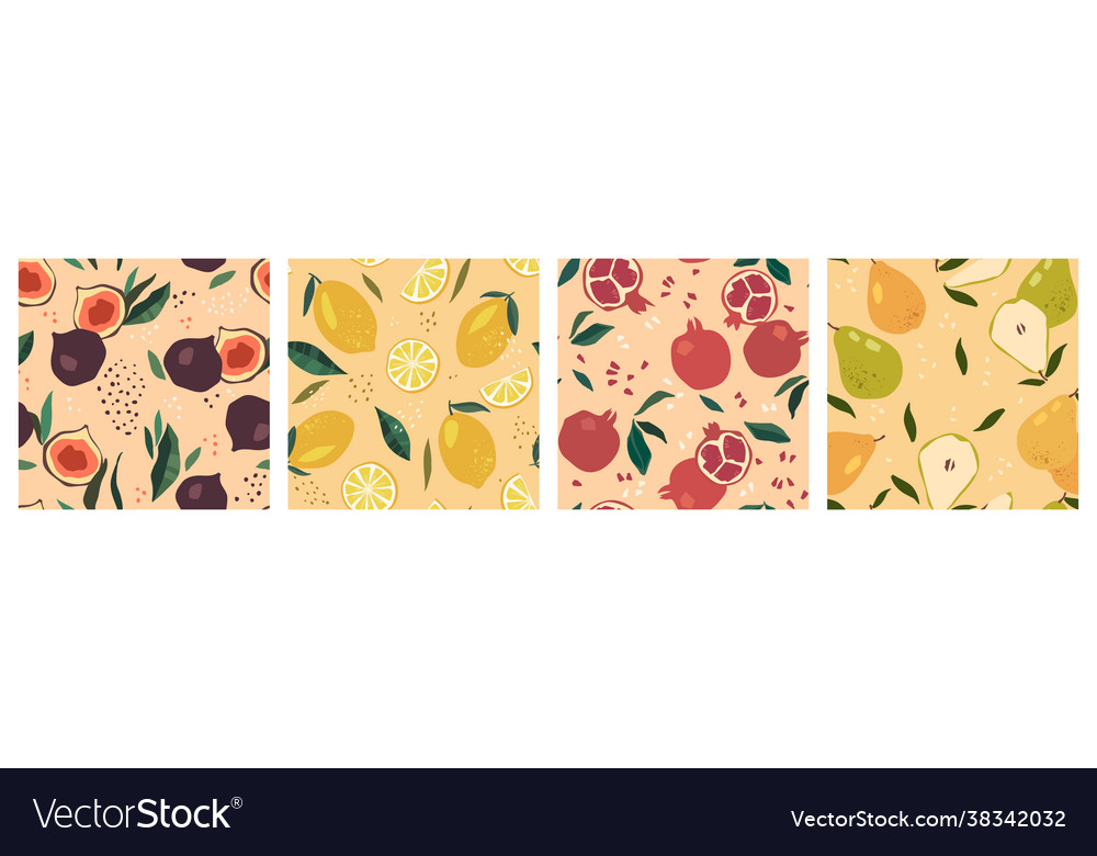 Set abstract seamless patterns with fruits Vector Image