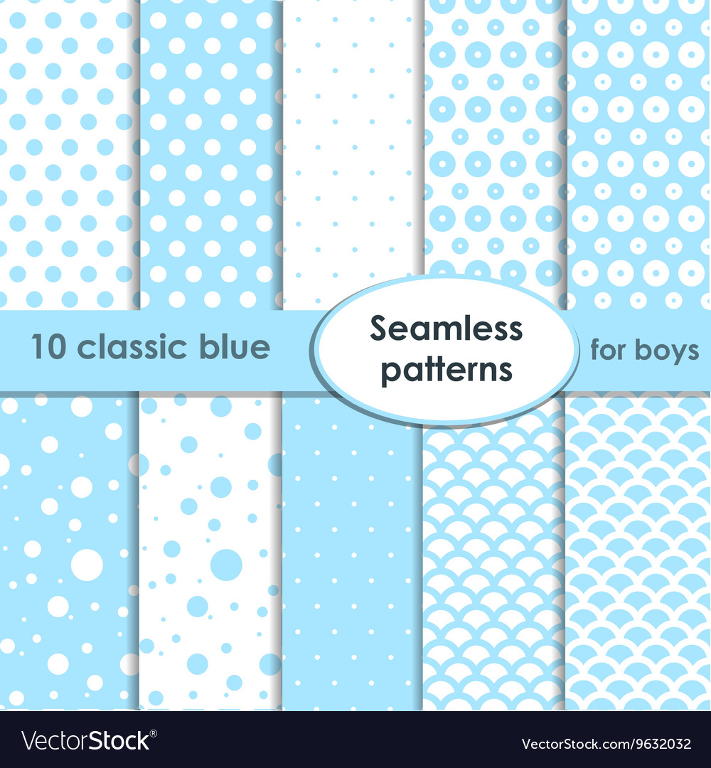 Set of classic blue seamless patterns with dots