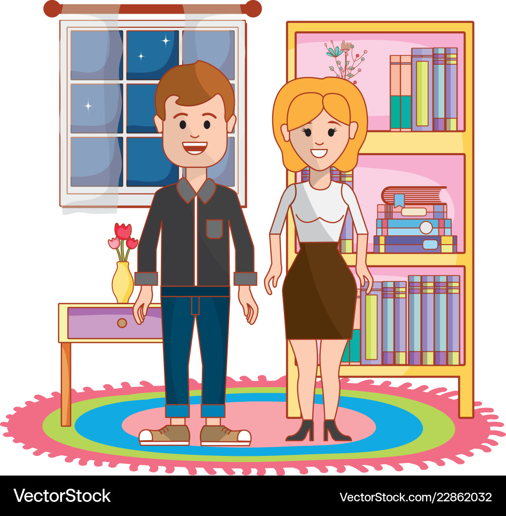 Woman and man inside home design Royalty Free Vector Image