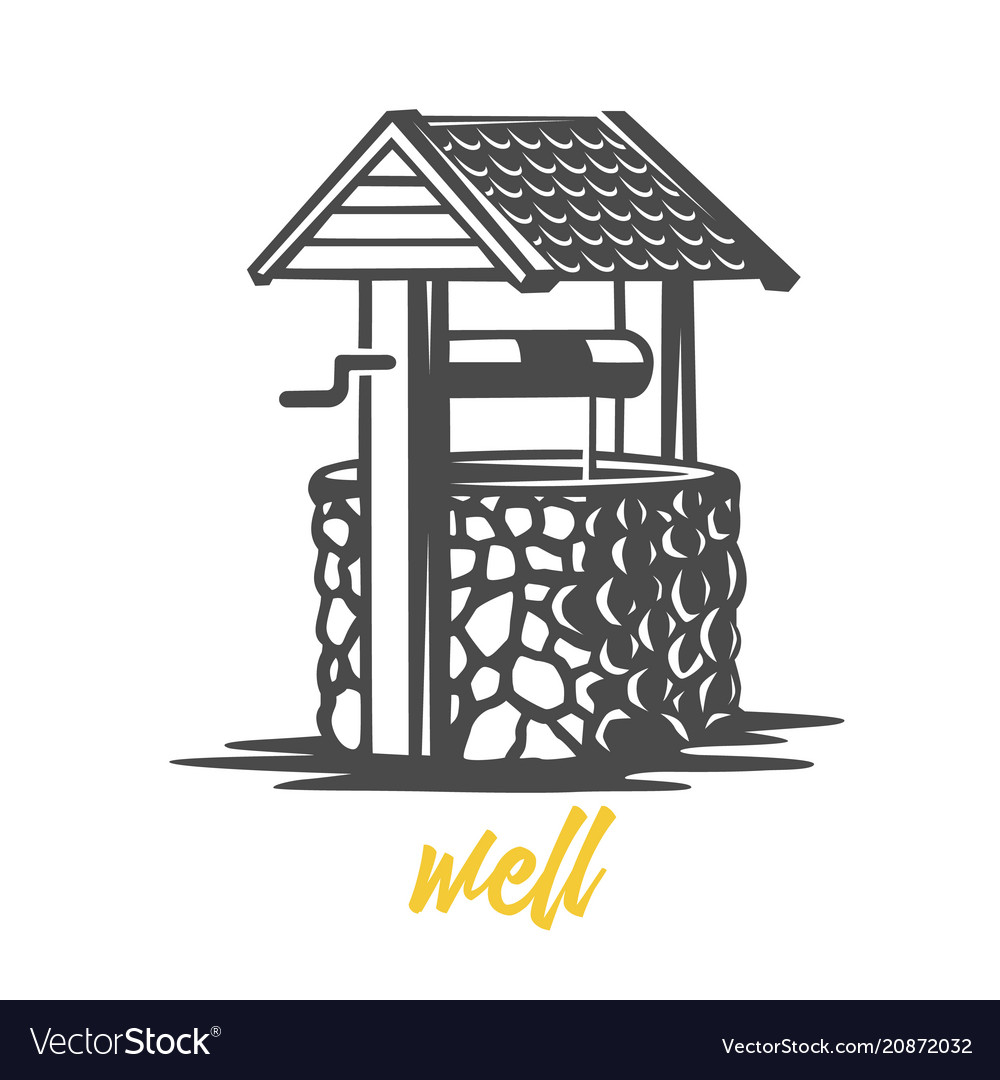 Wooden water well black and white Royalty Free Vector Image