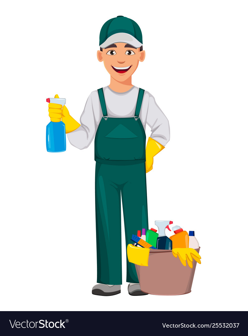 Cleaning service concept cheerful cartoon Vector Image