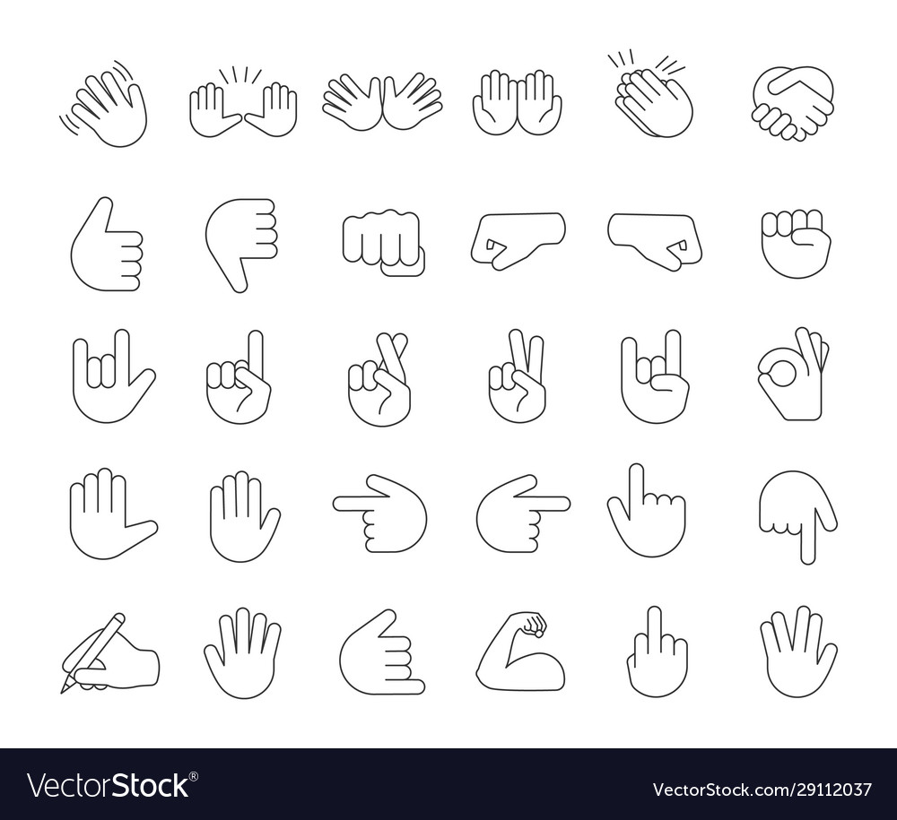 Hand gesture emojis linear icons set Royalty Free Vector