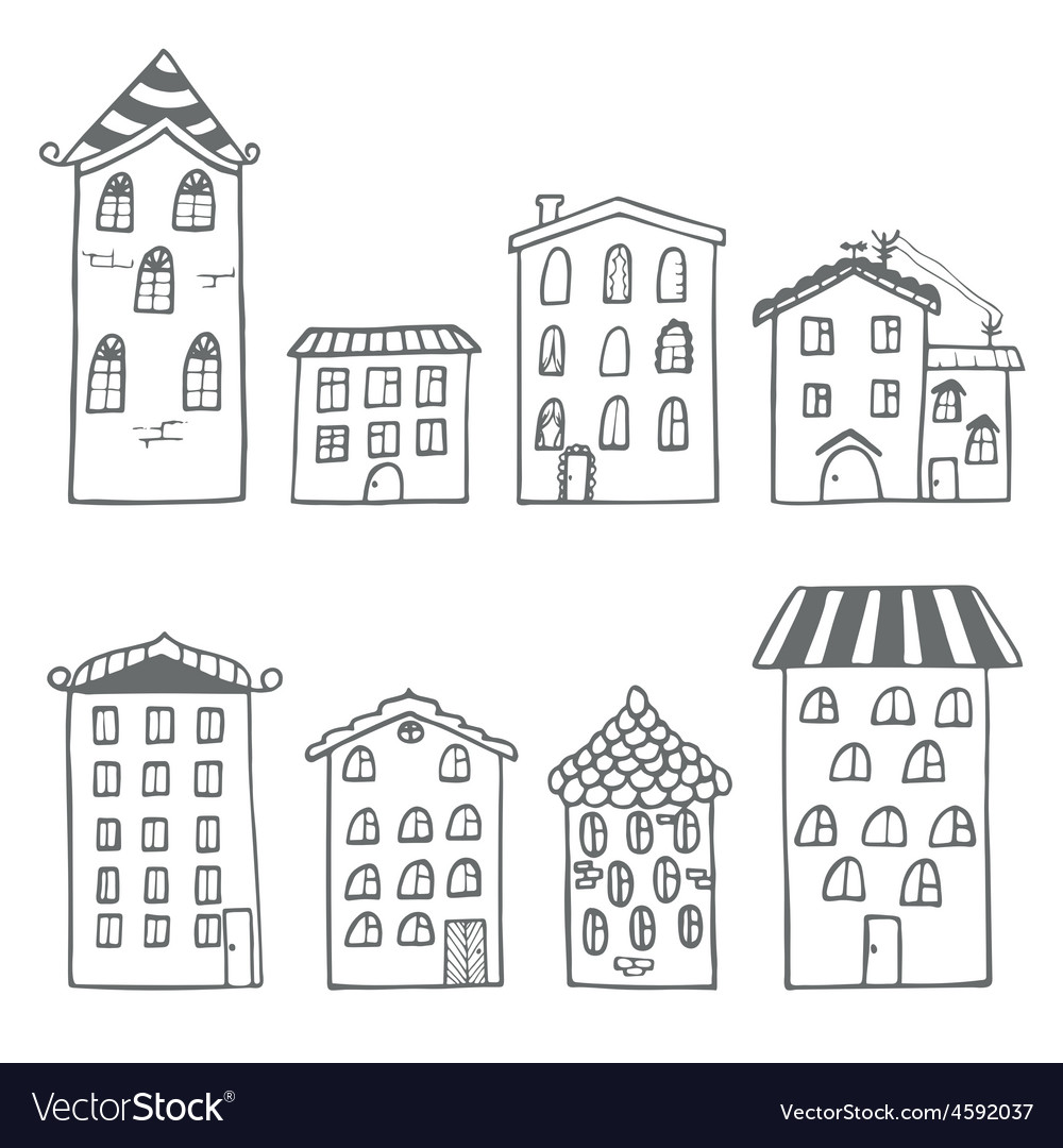 Set of houses in doodle style Royalty Free Vector Image