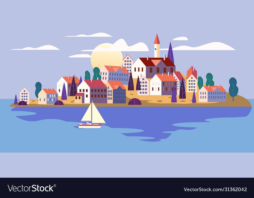 Coastal exotic resort city seaside island houses Vector Image