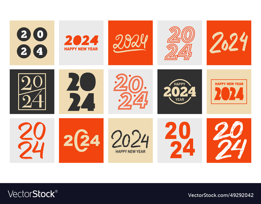 Happy new year 2024 set design elements collection