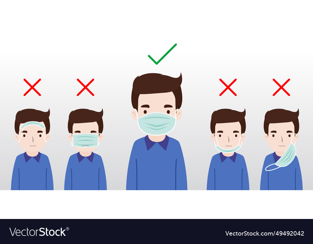 Men showing how to wear surgical mask Royalty Free Vector