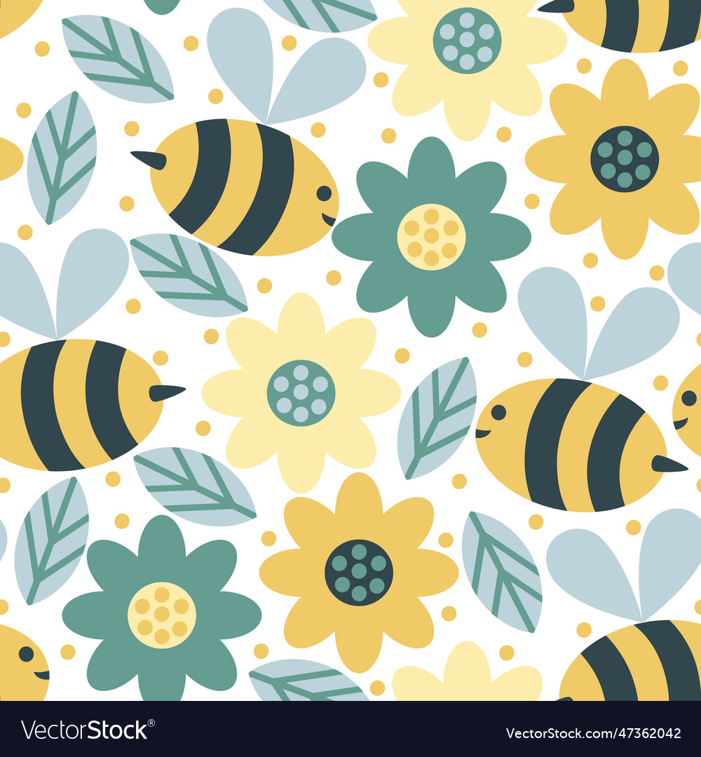 Seamless Pattern With Bees Collecting Honey Vector Image 7548