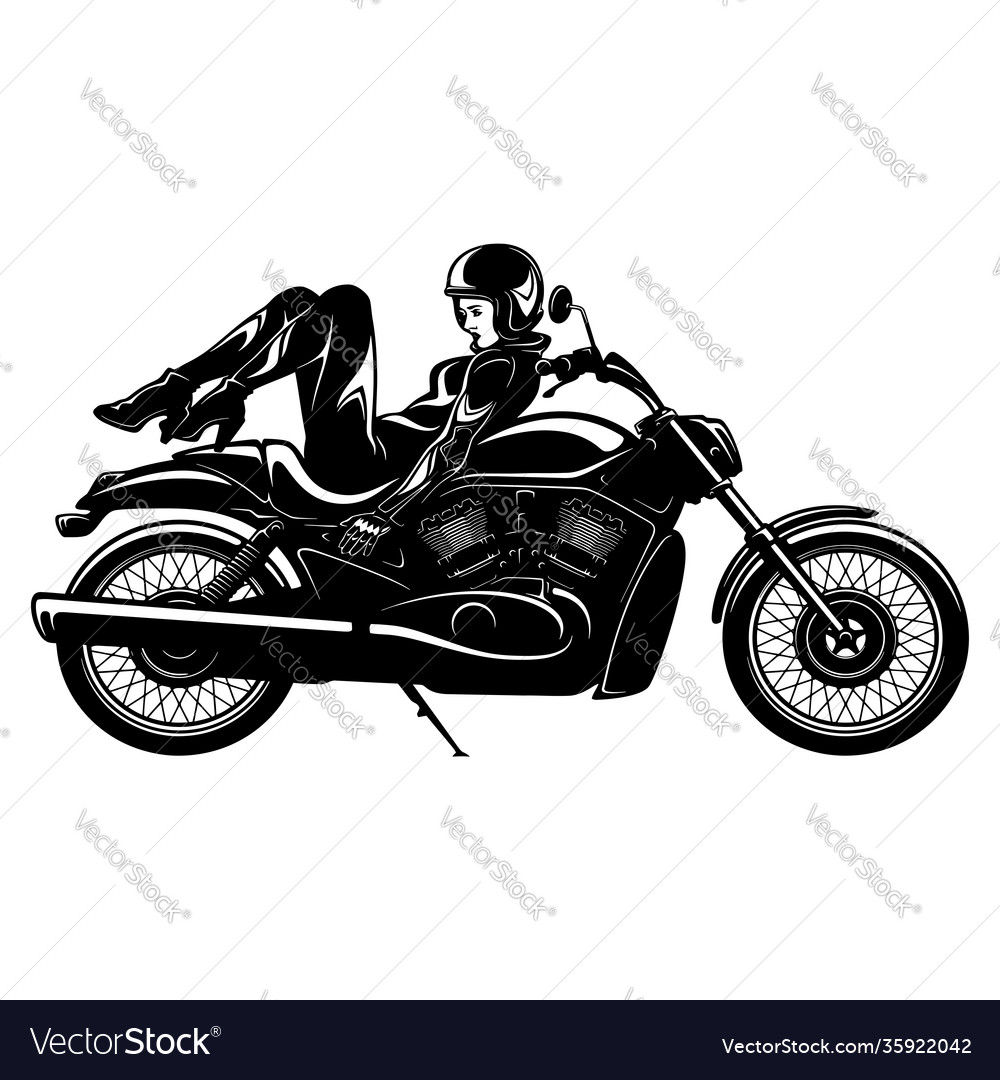 Sexy Girl And Vintage Motorcycle - Chopper Vector Image